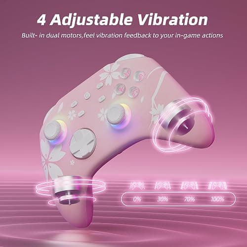 Mytrix Wireless Controllers for Switch/Switch 2, Windows PC iOS Android Steam/Steam Deck, Sakura Pink Bluetooth Controller with Programmable, Hall Effect Joysticks, Adjustable LED Light/Turbo/Vibration thumbnail 5