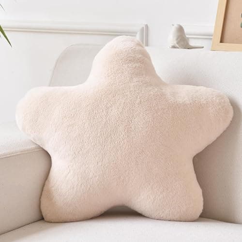 Xiashrk Star Pillow, Decorative Throw Pillows for Bed Couch, 15" Star Shaped Pillow Plush Floor Cushions Room Decor Pillow with Faux Rabbit Fur for Sofa Bedroom Living Room (Beige, 15" x 15") - Image 1