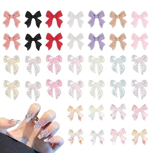 240 PCS Bowknot Nail 3D Bow Charms Art Accessories Nail Colorful Bowknot Nail Charm Acrylic Butterfly Nails Cute Bow Decors Nail Charms for Holiday Parties and Craft Making - Image 1