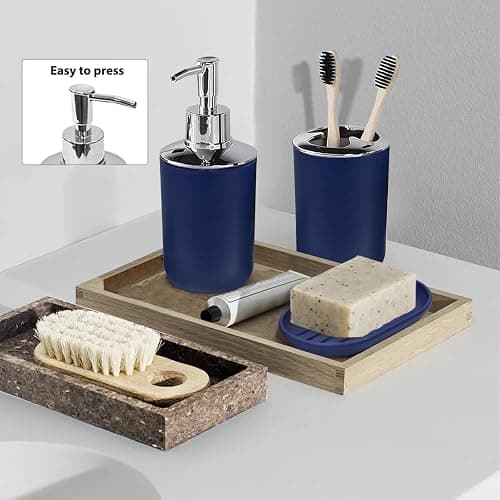 CERBIOR Bathroom Accessories Set 6 Piece Bath Ensemble Includes Soap Dispenser, Toothbrush Holder, Toothbrush Cup, Soap Dish for Decorative Countertop and Housewarming Gift (Royal blue-6pcs) thumbnail 2