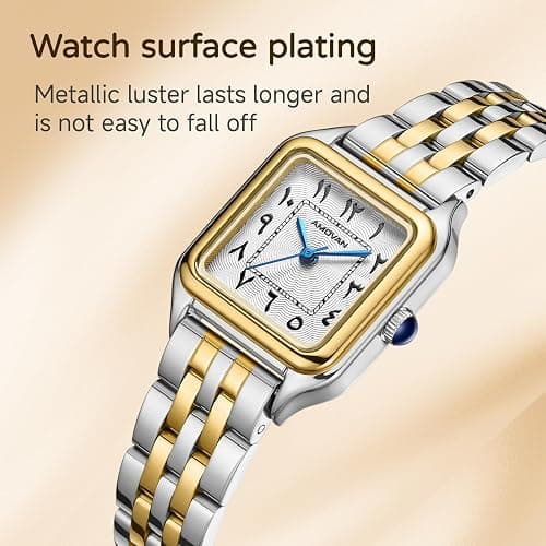 AMOVAN Vintage Gold Watches for Women Small Wrist - Arabic Numeral Dial, Rectangular Quartz Watch, Dainty Ladies Wrist Watch for Mother's Day Valentine's Day Anniversary Birthday thumbnail 7