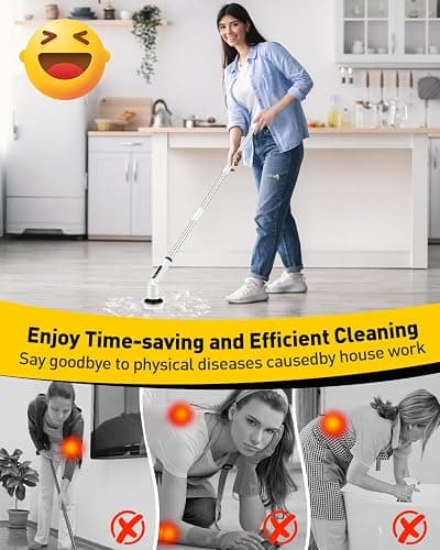 Electric Spin Scrubber for Cleaning Bathroom, Shower Scrubber Cordless Cleaning Brush with IPX7 Waterproof & 2 Speed, 3 Brush Heads, Bathroom Cleaning Supplies for Shower Tub Kitchen Tile Toilet White thumbnail 2