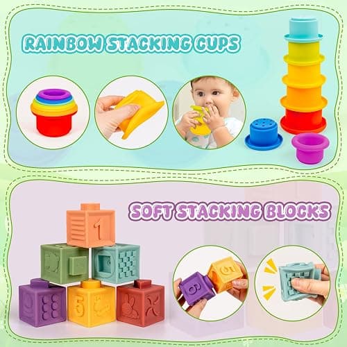GJOF2YK Montessori Baby Toys for Ages 6–18 Months with Sensory Shape Sorter Matching Game Toy Stacking Ring Soft Building Blocks Developmental Learning Toys for Toddlers 1+ Year Old thumbnail 4