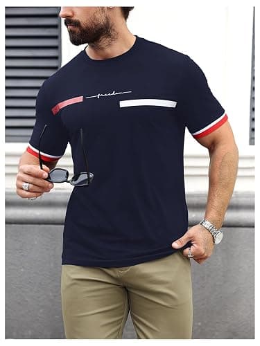 SOLY HUX Men's Graphic Tees Letter Print T Shirts Crew Neck Short Sleeve Striped Summer Tops thumbnail 6