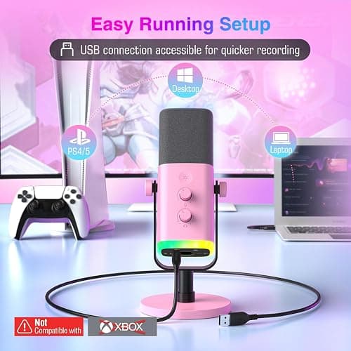 FIFINE XLR/USB Microphone, Gaming Recording PC Microphone with Headphones Jack, Mute Button, Dynamic RGB Mic for Computer, Streaming Mic for Podcasting Voice-Over YouTube Video-AmpliGame AM8 Pink thumbnail 3