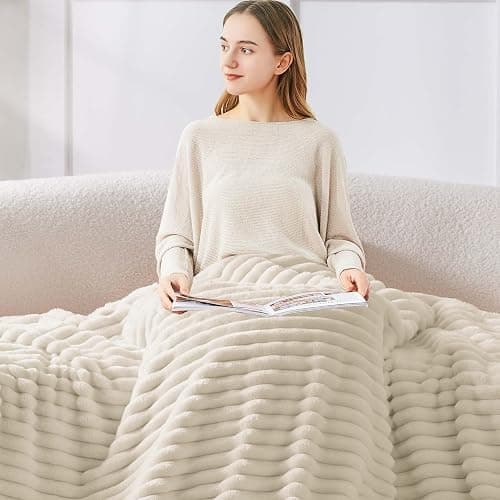BEDELITE Beige Fleece Throw Blankets, Fluffy Blanket for Couch, 50x60 Inch | Soft Warm Plush Cozy Blanket, Fuzzy Blanket for Sofa Bed Bedroom Living Room Decor, Couverture, Gifts for Women Men Friends thumbnail 3