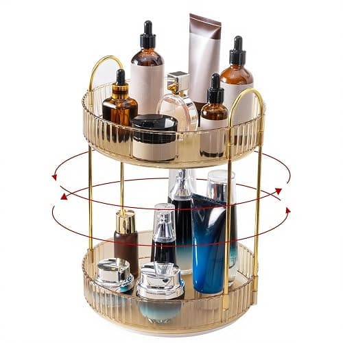 INVSSENE 360 Rotating Makeup Organizer, Yellow, Unisex, 2 Tier Countertop Storage, Large Capacity, Cosmetics, Perfume, Skincare, Lipsticks thumbnail 3