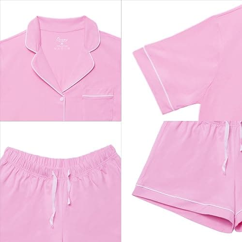 LUBOT 100% Cotton Pajamas for Women 2 Piece PJ Set Button-Down Soft Knit Short Sleeve Summer Sleepwear Loungewear XS-XXL thumbnail 7