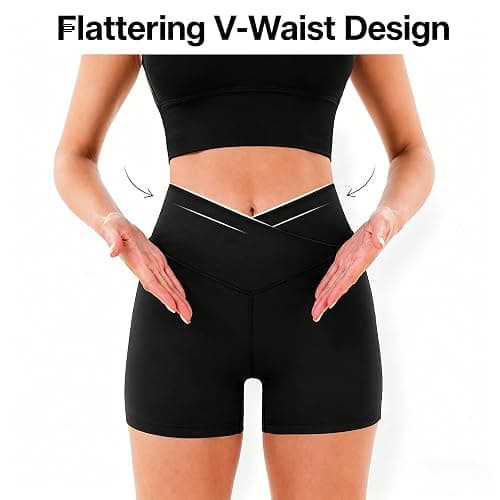 Pobodo Crossover High Waisted Biker Shorts for Women, Non See Through Yoga Workout Athletic Shorts, Soft Stretchy Fabric thumbnail 3