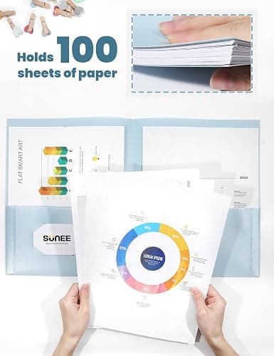 SUNEE Folders with Pockets (6 Pack, Pastel Colors), Plastic Folder with Pocket, Poly Folder for Documents Letter Size, 2 Pocket Folders for Kids, Home, School, Office thumbnail 5