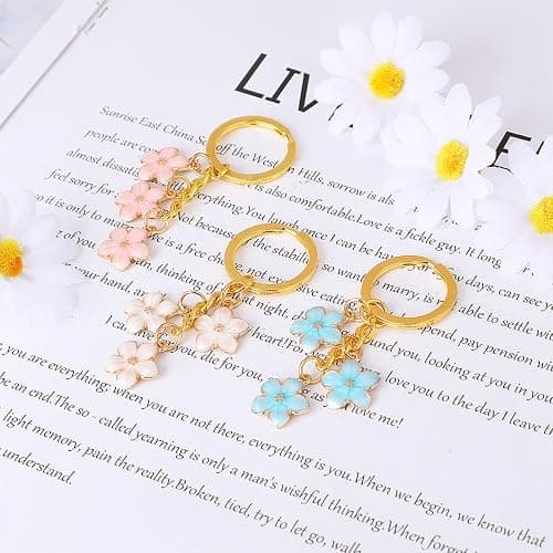 KALIONE 3 pcs flower keyring, key chain for women Bag Pendant Key Ring for Women Cute Bag Charms Decoration Pendant bag accessories (Pink, White, Blue) thumbnail 7
