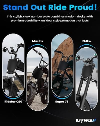 IUVWISN Electric Bike Number Plate E Bike Front Plate Compatible Fit for Ridstar Q20 Tuttio Soleil 01 Super 73 S1 S2 Y1 RX Macfox EBike Electric Commuter Mountain Bike Black thumbnail 5