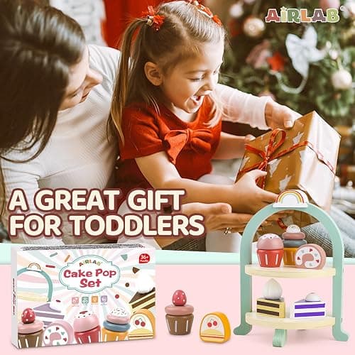 Airlab Wooden Cake Toys Tea Party Set for Little Girls Boys Pretend Play Kids Kitchen Accessories Desserts Food Toy with Cupcake Stand Toddler Gift for 3 4 5 Years Old thumbnail 9