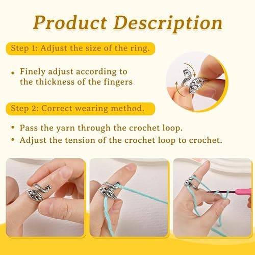 Yizzvb 3 Pcs Crochet Ring+30Pcs Stitch Markers, 6 Large Eye Blunt Needles, Adjustable Tension Rings for Finger Yarn, Knitting & Crochet Accessories Set for DIY Crafts,Crocheters Knitters thumbnail 5