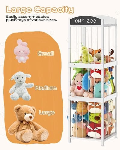 CHOEZON Stuffed Animal Storage, Stuffed Animal Organizer with Elastic Cords, Zoo Stuffed Animal Holder, Toy Storage Organizer, for Living Room, Nursery, Bedroom, Playroom, White TCW44WB thumbnail 7