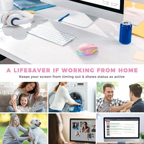 PEIOUS Mouse for Laptop, Wireless Mouse Jiggler - LED Wireless Mice with Build-in Mouse Jiggler Mover, Rechargeable Moving Mouse for Laptop Undetectable Keeps Computer Awake - Pink thumbnail 7