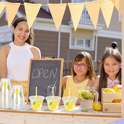 Whaline 100 Pcs Lemon Disposable Plastic Cups with Lids and Straws 9 Oz Party Cups Yellow Lemon Cold Beverage Drinking Cup for Iced Coffee Smoothie Juice Tea thumbnail 5