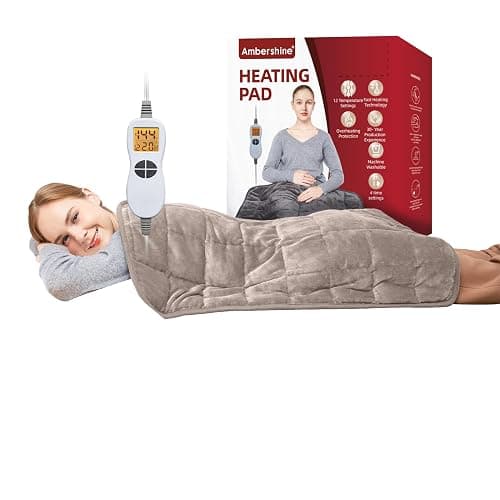 Ambershine 17''x33'' Weighted Heating Pad, 5.2lbs with 12 Temperature Settings & 4 Auto-Off Timers, Pain Relief for Back/Neck/Shoulders/Abdomen/Legs, Christmas Gifts for Mom Dad Women Men(Light Tan) - Image 1