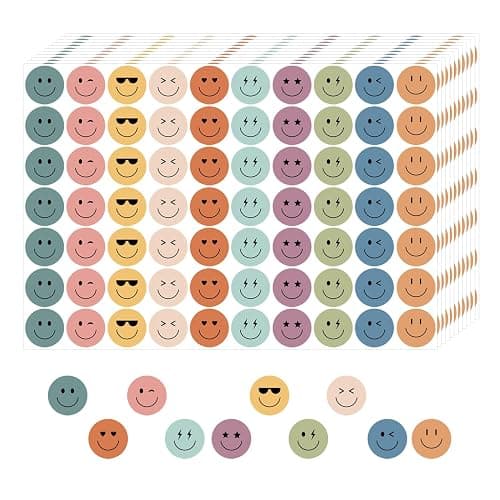 ANSTROUT 6000 Pieces Boho Happy Smile Face Stickers for School Reward Behavior Chart,3/8 Inch in Diameter Round Bohemian Style Reward Labels 10 Styles Happy Face Stickers for Teachers (50 Sheets) - Image 1