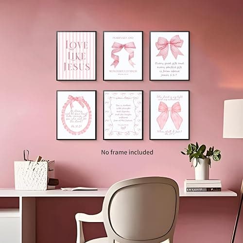 3 Piece Pink Bows Wall Art for Girls Room, Bible Verse Pictures Bathroom Decor, Coquette Posters Prints, Cute Teen Room Decoration, Dorm Decor for College, College Gifts for Girls 8x10 Inch thumbnail 6