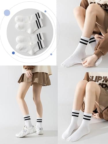 YUWELL Womens Striped Crew Socks, Cotton Socks for Women 4Pairs,Size 5-10 | Cozy Casual Socks thumbnail 2