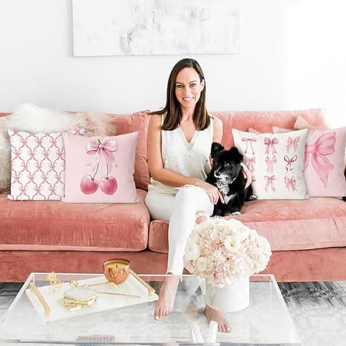 Lebsitey 4Pcs 18×18 Cherry Pillow Covers, Pink Bow Pillow Covers, Girls Room Decorative Pink Pillow Cover for Home Bedroom Living Room Decor Valentine's Day Gift thumbnail 6