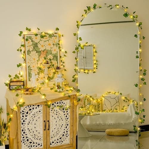 JMEXSUSS 33Ft Vines with Lights Battery Operated, 100 LED Ivy Vines with Fairy Lights Leaf with Remote for Bedroom Wall Room Wedding Birthday Party Decoration(Warm White) - IVY-Battery thumbnail 4