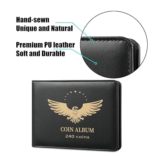 Coin Collection Holder Book for Collectors, PVC FREE, 240 Pockets Collecting Storage Album Organizer Supplies for Dime,Cent,Nickel,Quarter (240 Pockets) thumbnail 7