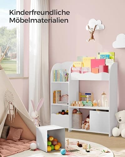 SONGMICS Bücherregal Kinder, Kinderregal, Spielzeugregal mit 2 Aufbewahrungsboxen, für Bücher, Kinderzimmer, Spielzimmer, Wohnzimmer, wolkenweiß GKR042W01 thumbnail 4