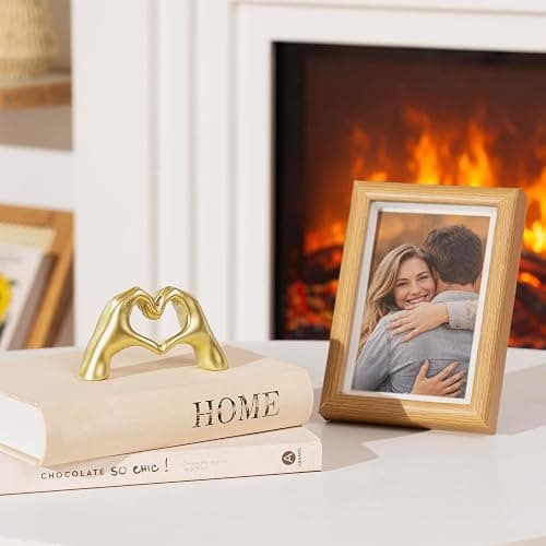 Gold Decor Living Room - Small Shelf Decor Aesthetic - Heart Hands Sculpture - Teen Girls Bedroom Knick Knacks - Cute Home Shelves Accent - Ta (Gold, Mini) thumbnail 2