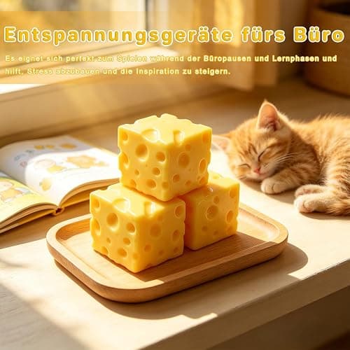 2Pcs Cheese Squishy (6cm),Cheese Block Squeeze Toy,Squishies Stress Relief Fidget Toy Suitable for Adult use in Offices and Homes thumbnail 2