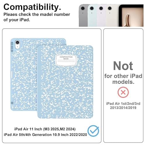 Supveco Case for iPad Air 11 Inch (M4 2026/M3 2025/M2 2024),iPad Air 5th/4th Generation 10.9 Inch 2022/2020 with Pencil Holder-[Auto Wake/Sleep],Premium Folio Stand Soft TPU Back Cover-Ice Blue thumbnail 2