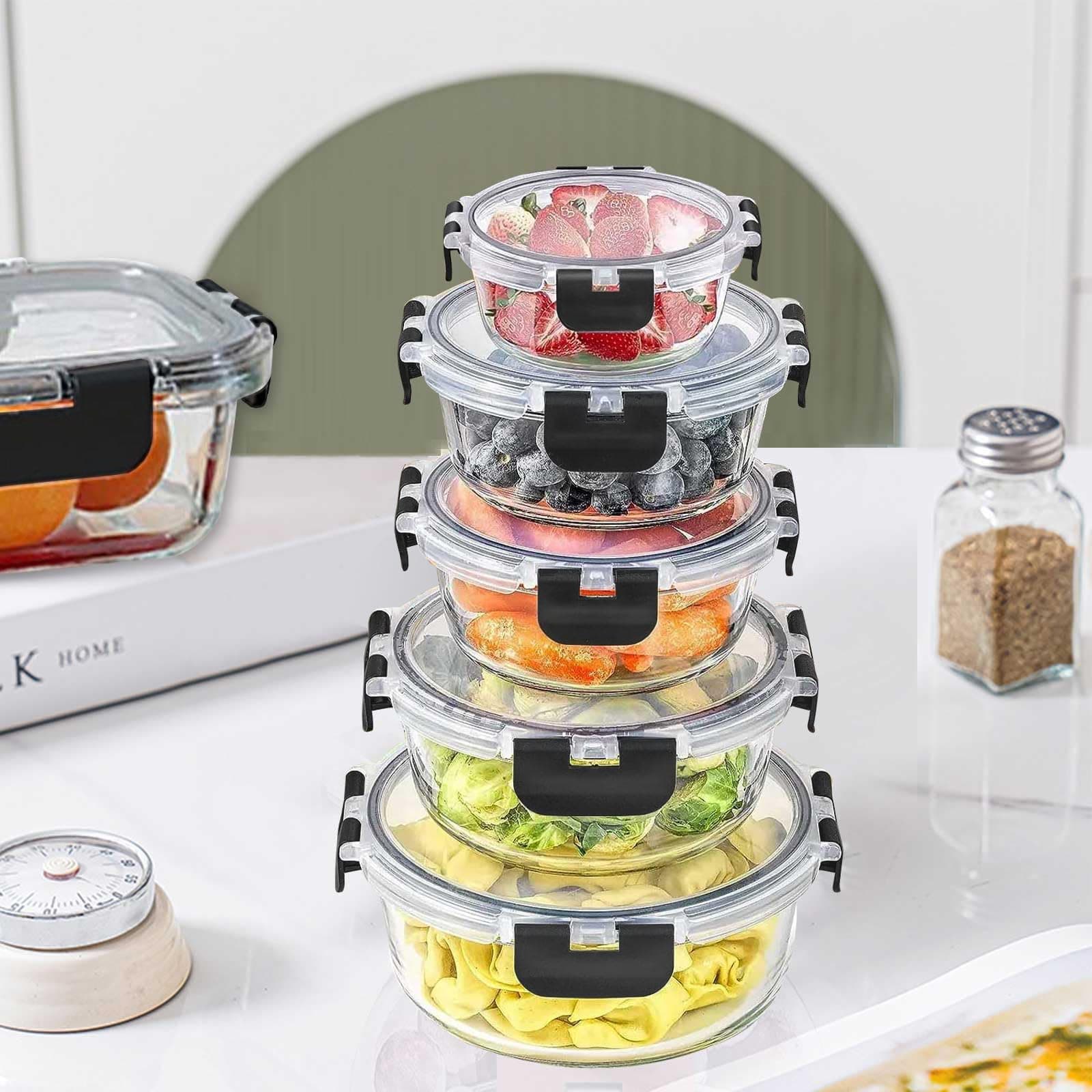 15 Pack Glass Food Storage Containers with Lids, Airtight Leak Meal Prep Glass Containers, 3 Size Lunch, BPA Free，Reusable for Kitchen Organization (15 pcs Black) thumbnail 4