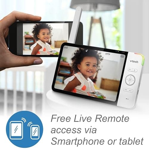 VTech RM7764-2HD Smart WiFi 2 Camera BabyMonitor, 360° Pan&Tilt, 10X Zoom, 7” HD Display & NightVision, Soothing Sounds, 2-Way Talk, Temperature & Motion Detection thumbnail 3