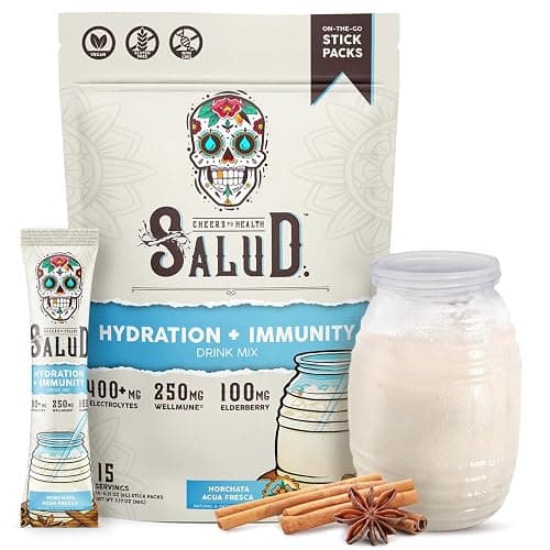 Salud 2-in-1 Hydration Packets + Immunity Electrolytes Powder, Horchata - Agua Fresca Drink Mix, Elderberry, Dairy & Soy Free, Non-GMO, Gluten Free, Vegan, Low Calorie, 1g Sugar (15 Servings) - Image 1