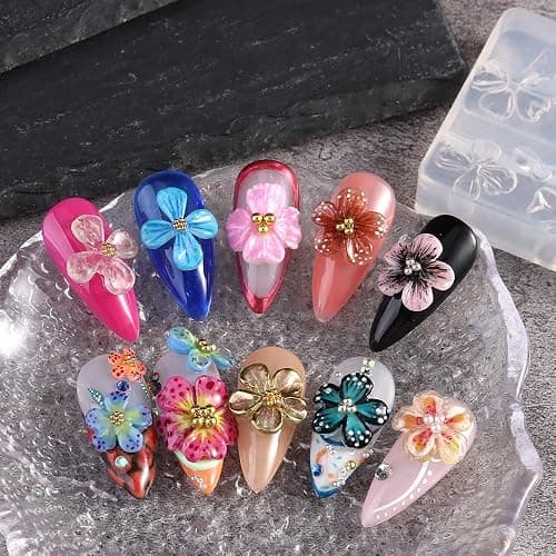 2PCS 3D Flowers Nail Art Silicone Mold, Spring Summer Hibiscus Flowers Blossom Petal Carving Template Resin Craft Making Tool Mould with Sculpture Pen for DIY Manicure Decorations Accessories thumbnail 6