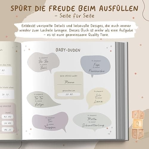 Mein erstes Jahr Babyalbum mit 138 Stickern | Babybuch zum Eintragen mit kreativen Vorlagen | Erinnerungsbuch Baby für Mädchen & Jungen | Babywunsch Liste | Babygeschenke zur Geburt Junge thumbnail 6