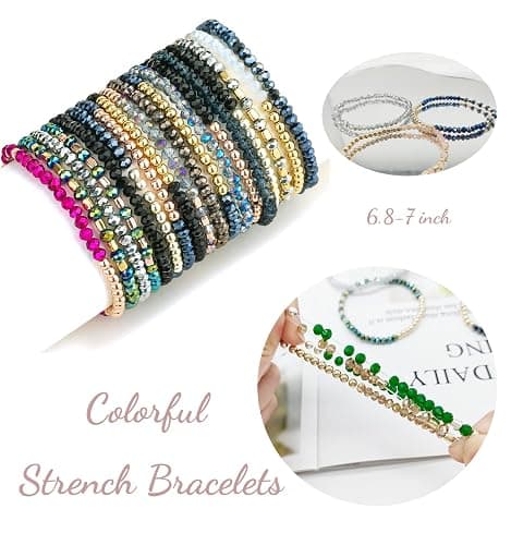 SROBENZ 35Pcs Delicate Boho Beaded Bracelets Multi Layer Versatile Statement Bracelets Stackable stretch Cuff Sparkly Glass Crystal Beads bracelets thumbnail 4