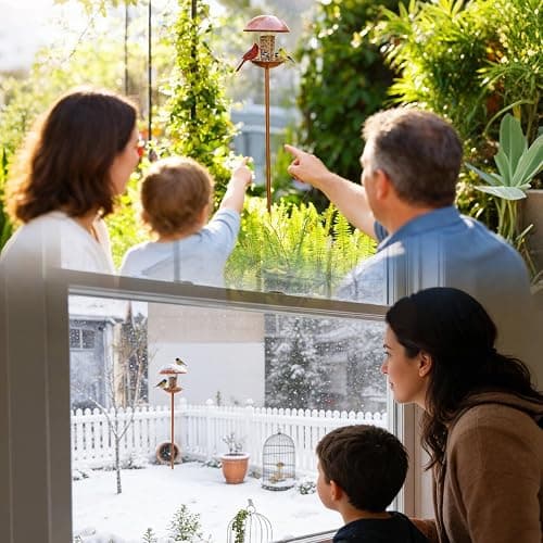 Goodeco Bird Feeder with Pole Standing - Metal Outdoor Bird Feeder for Wild Small Birds, Perfect for Yard Lawn Garden & Patio Decorations, Ideal Gifts for Mom Dad Grandparents (Round) thumbnail 2