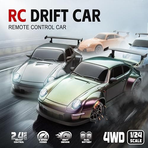 RC Drift Car, 1:24 Scale Remote Control Vehicle with LED Lights, 2.4GHz 20KM/H 4WD High Speed RC Cars, Drifting Tires＆Two Batteries, Racing Sports Toy Idea Gift for Adults Boys Girls and Kids thumbnail 2