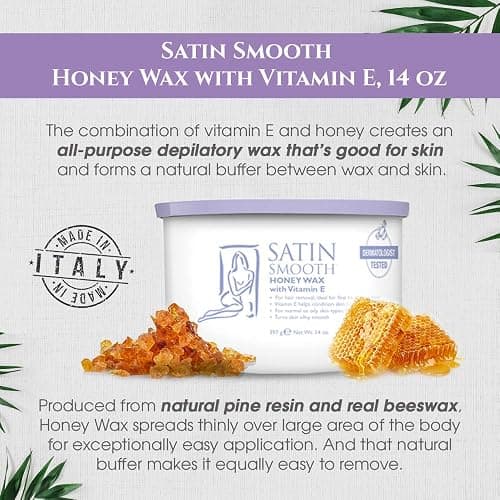 Satin Smooth Honey Wax with Vitamin E, Hair Removal Wax for Sensitive Skin, Full Body Waxing, Ideal for Coarse and Medium Hair, 14oz thumbnail 3