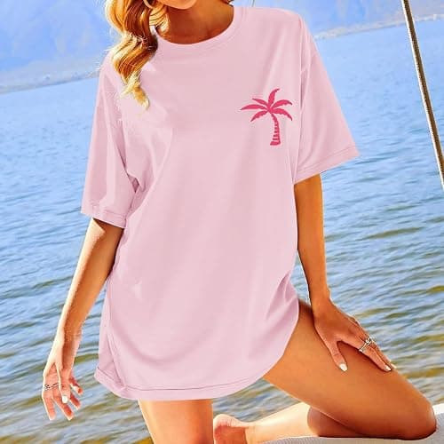 veufcyas Oversized Graphic Tees for Women Hawaiian Beach Palm Tree Shirt Cute Vacation T Shirts Teens Summer Short Sleeve Top thumbnail 4