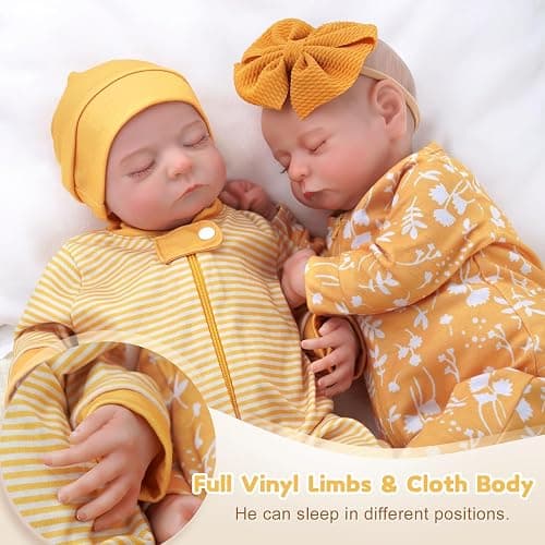 ADFO Lifelike Reborn Baby Dolls Twins, 20 inch Realistic Newborn Real Life Baby Boy Girl Dolls Soft Vinyl Baby Dolls with Clothes and Toy Gift for Kids Age 3+ thumbnail 4