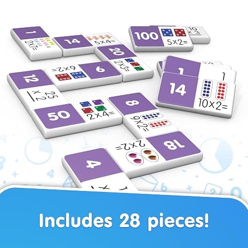 Junior Learning Multiplication Dominoes Game Set, 28 Pieces, Ages 7-9, Math Skills, Grade 2-3 thumbnail 2