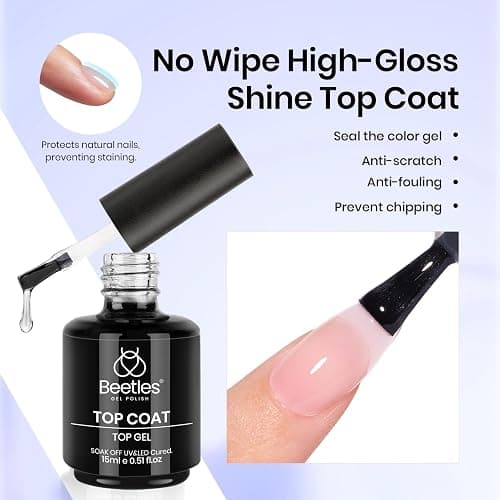 Beetles 3Pcs 15ml Builder Nails Gel with No Wipe Top Coat and Base Coat Set, Nail Extension Strengthening Nail for UV LED Lamp, Soak Off Gel Nail Polish for Nail Art thumbnail 5
