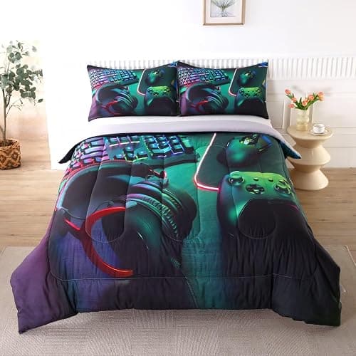 GRAT TIOC Gamer Comforter Sets for Teen Boys,Gaming Bedding Sets Twin,Video Game Bedspread,Game Gamepad Bedrooom Bed Set,Controller Gamer Home Decor 3 Piece thumbnail 2