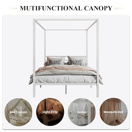 SHA CERLIN Canopy Bed Frame Full Size/Mattress Foundation with Metal Slats Support/No Box Spring Needed/Easy Assembly/White thumbnail 3