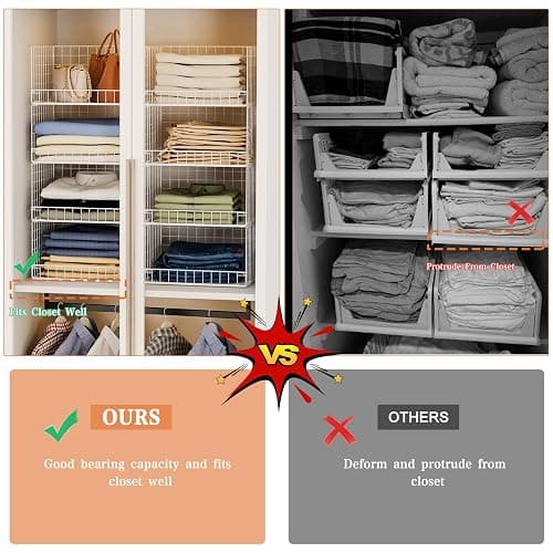 Yociyoga 4-Tier Stackable Closet Organizers and Storage Basket, Foldable Closet Shelf Organizer System, Space-Saving Clothes Storage Drawer Organizer for Wardrobe, White (Patent 30022416) thumbnail 8