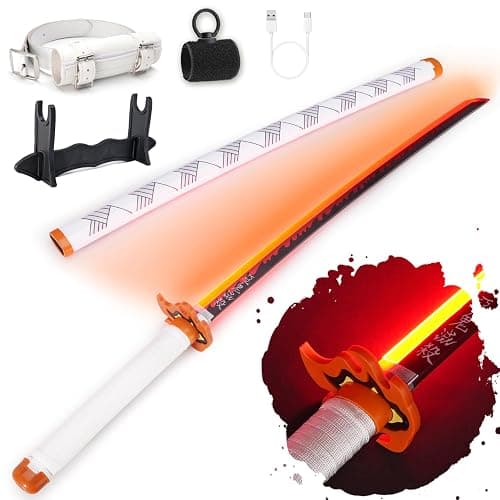 RENGENG Light Up Sword, 40 Inches Rechargeable Pre-Assembled Plastic Anime Replica with Belt & Stand, Original Texture Anime Sword - Image 1