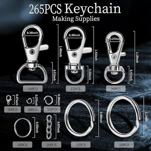 LEOBRO Keychain Making Kit, 265PCS Keychains Clips and Key Rings, Well Crafted Sturdy Key Chain Making Kit, Key Chain Rings, Keychains Hooks, for Key Chains, Lanyard, Jewelry Making, Crafts, Silver thumbnail 2